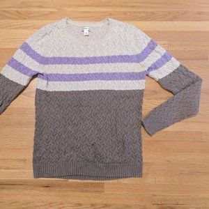 Croft & Barrow Purple Grey Cream Striped Sweater